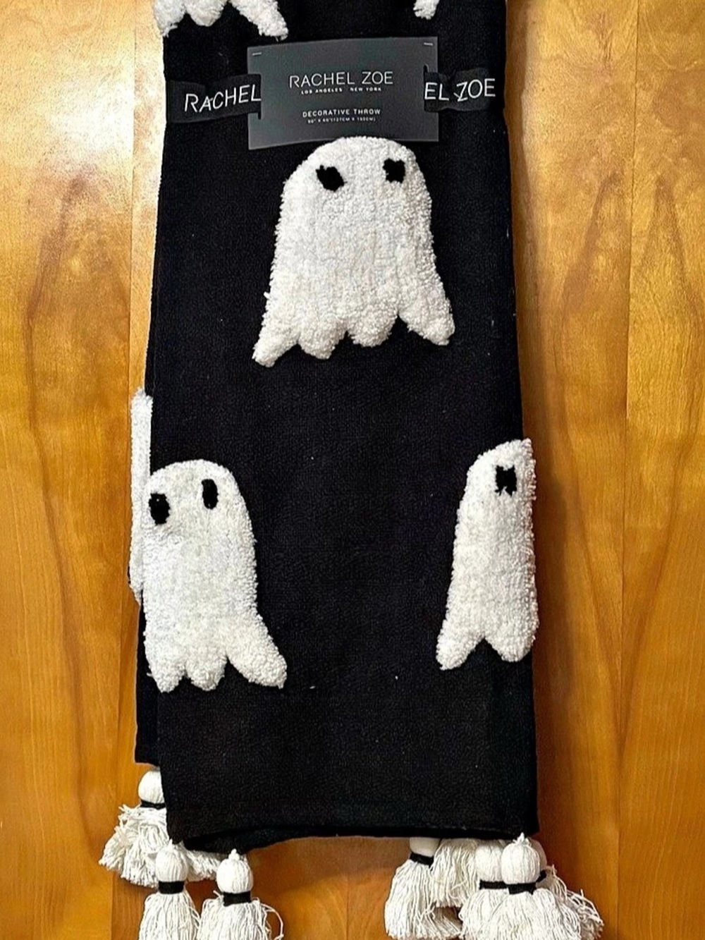 Rachel Zoe Ghost Decorative Throw Blanket Black & White NWT